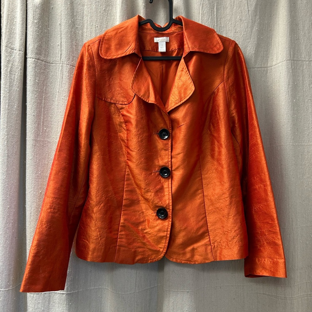 Chico's Women's Long Sleeve Bright Pumpkin Orange Collared Button Blazer/ SZ 1